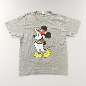 Disney Mickey Mouse Baseball Graphic Tee Gray Short Sleeve Adult Womens Size XL